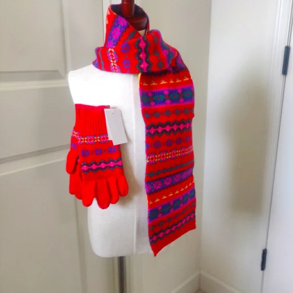 New!J.Crew in fair isle Multi colored Crewcuts 100% wool scarf & gloves Kids set - Picture 1 of 12